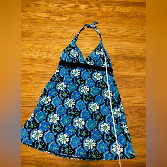 Coco Reef Halter Swim Coverup Dress Tropical Blue White Green Black Mini Dress S - Picture 5 of 11
